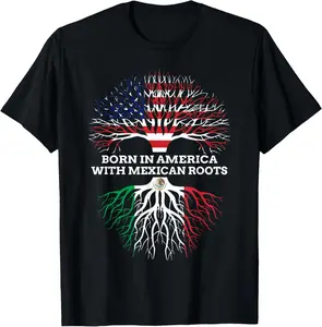Men's Pure Cotton Round Neck Short Sleeves Graphic T-Shirt - American-Born with Mexican Roots Heritage, Natural, Fitness-Friendly Unisex Gift